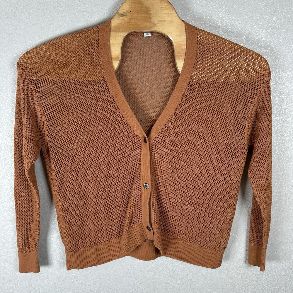 Uniqlo Open Knit Mesh 100% Cotton Cardigan Sz XL Camel Boho Beach Layer Festival